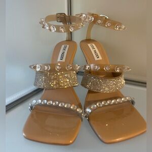 Nude and Silver Embellished Sandals